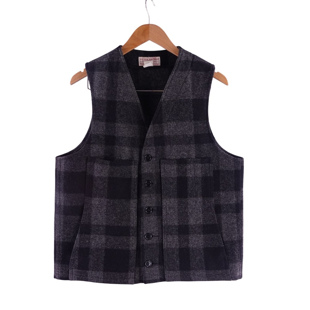 Filson Mackinaw Mens 40 Wool Vest Grey Black Plaid Style USA Made